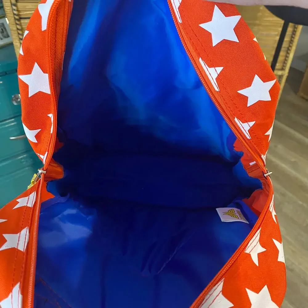 DC Wonder Woman Backpack Red White Blue Stars Gold Logo BTS school book bag